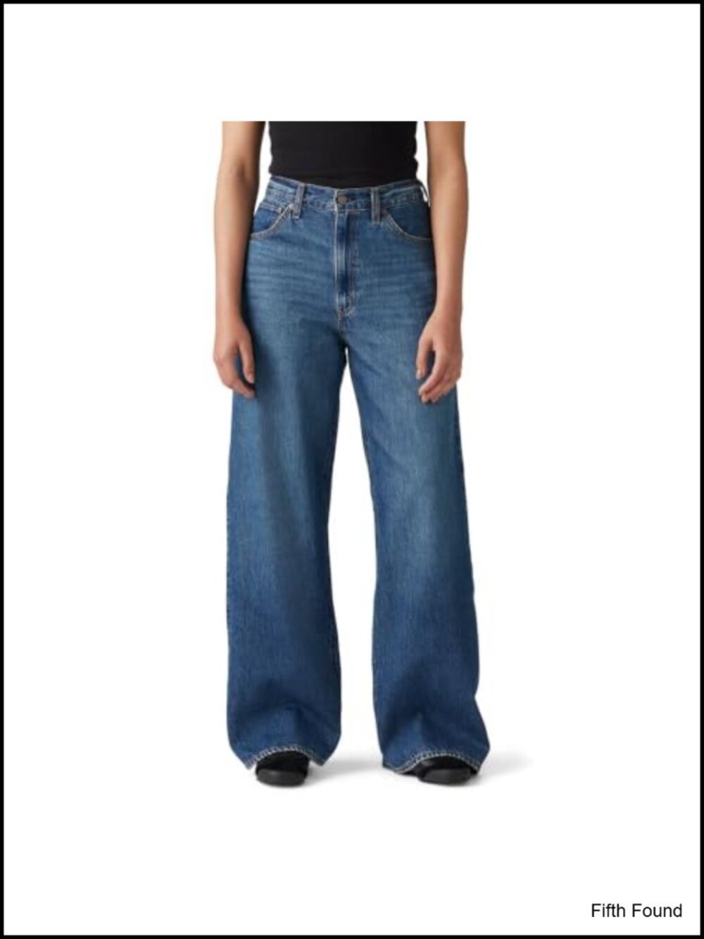 High Rise Cinch Baggy Straight Leg Jeans Non-Stretch Denim